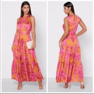 Ted Baker London Bambia Tiered Maxi Floral Dress Belted Sz 3 US 8 Wedding Party